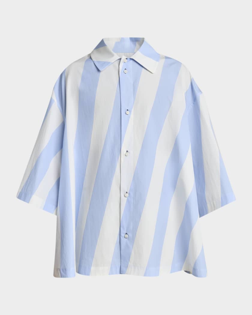 Jacquemus Men's The Triangle Stripe Poplin Flared Short-Sleeve Shirt |  Neiman Marcus