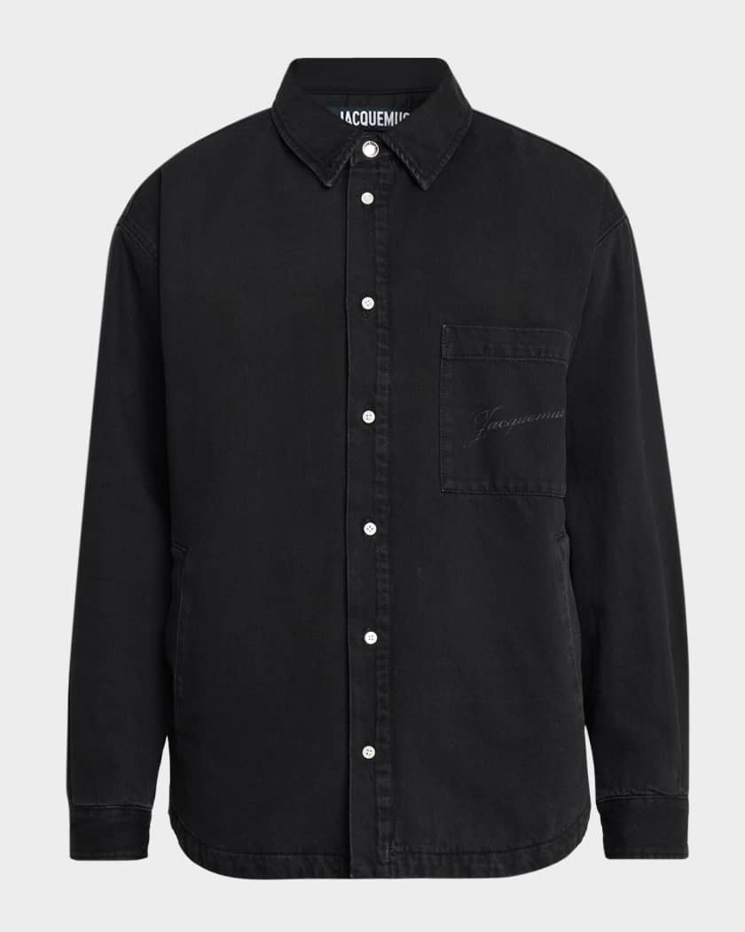 Jacquemus Men's La Chemise Black Denim Button-Down Shirt | Neiman