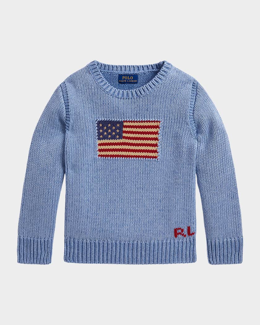 Polo Ralph Lauren Boy's Heathered Iconic Flag Sweater, Size 2-7