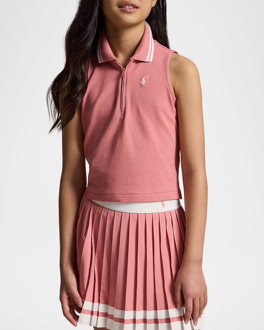 Polo Ralph Lauren Girl's Stretch Mesh Half-Zip Boxy Polo Shirt