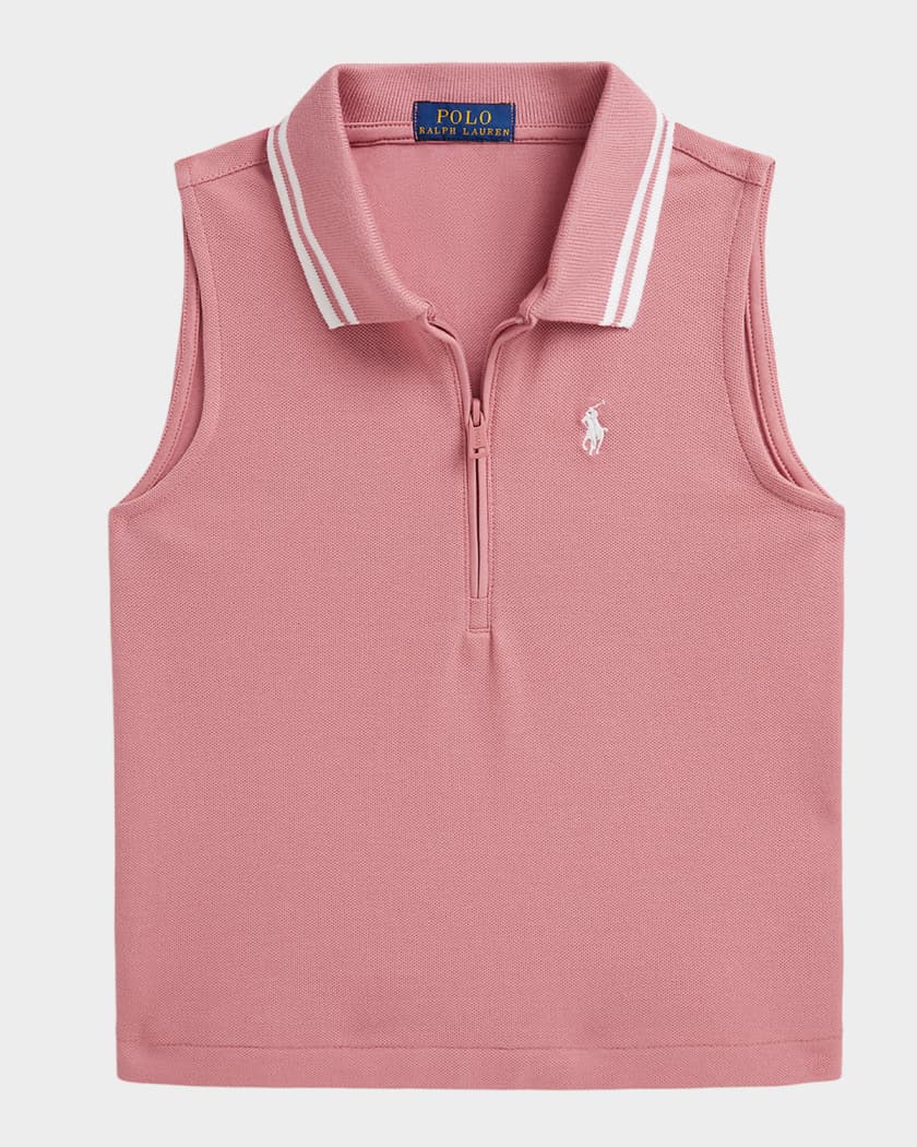 Polo Ralph Lauren Girl's Stretch Mesh Half-Zip Boxy Polo Shirt
