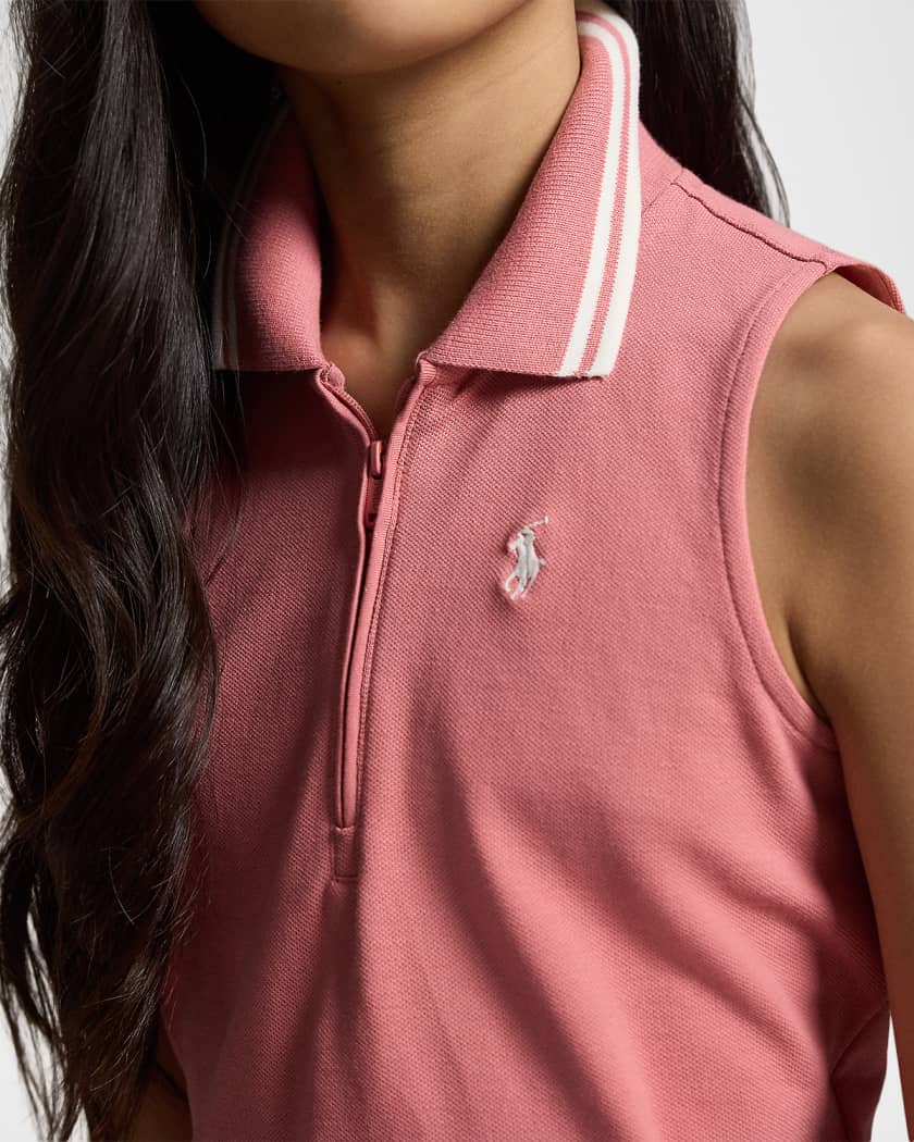 Polo Ralph Lauren Girl's Stretch Mesh Half-Zip Boxy Polo Shirt