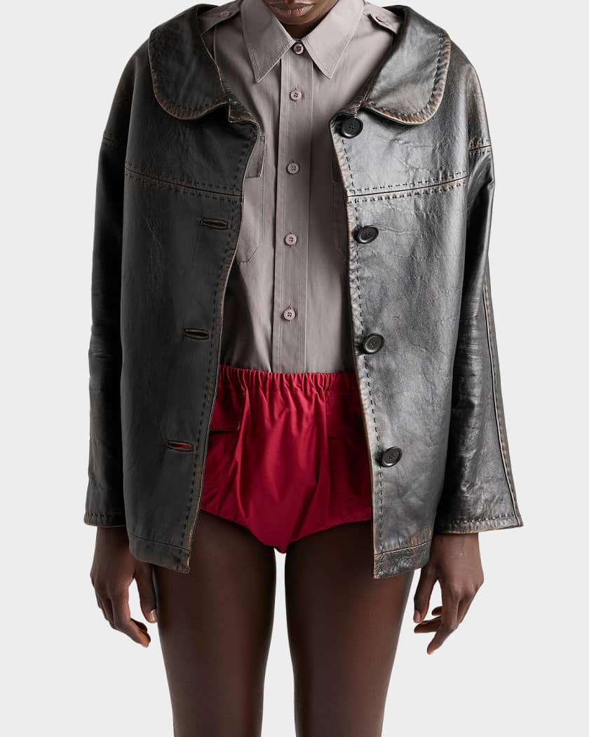 Prada Antiqued Nappa Leather Jacket | Neiman Marcus