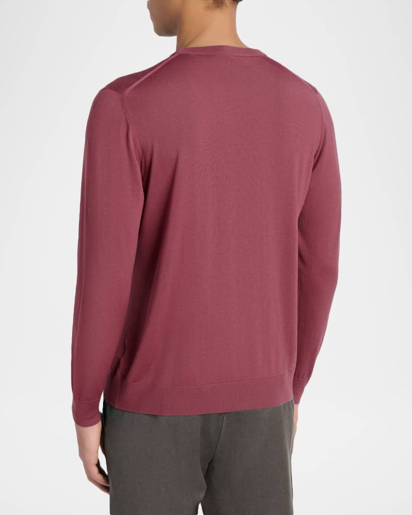 Kiton Fine-Gauge Wool Knit Crewneck Sweater | Neiman Marcus