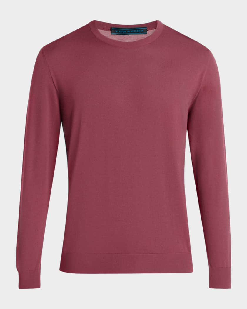 Kiton Fine-Gauge Wool Knit Crewneck Sweater | Neiman Marcus