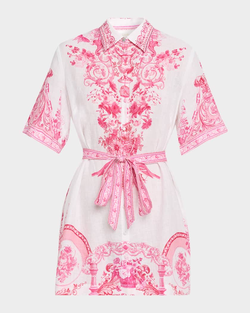 camilla shirt dress Camilla Printed Linen Waist Tie Shirt Dress Size S