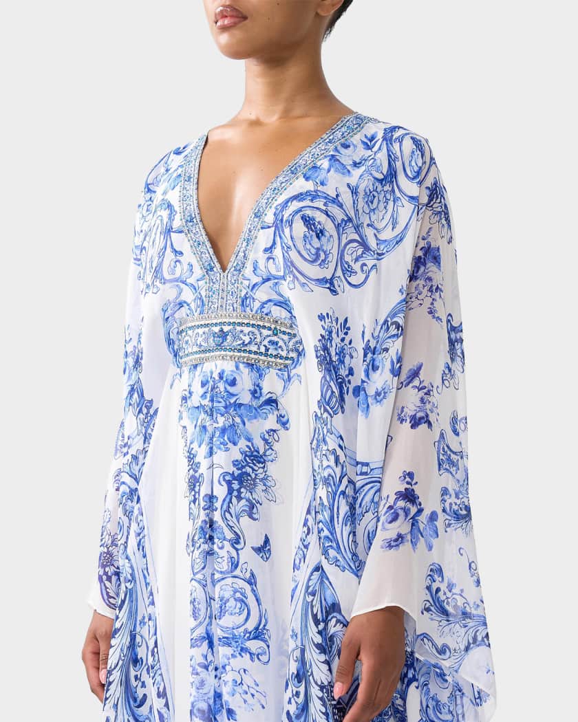 Camilla Ceramic Panoramic Silk Long Caftan | Neiman Marcus