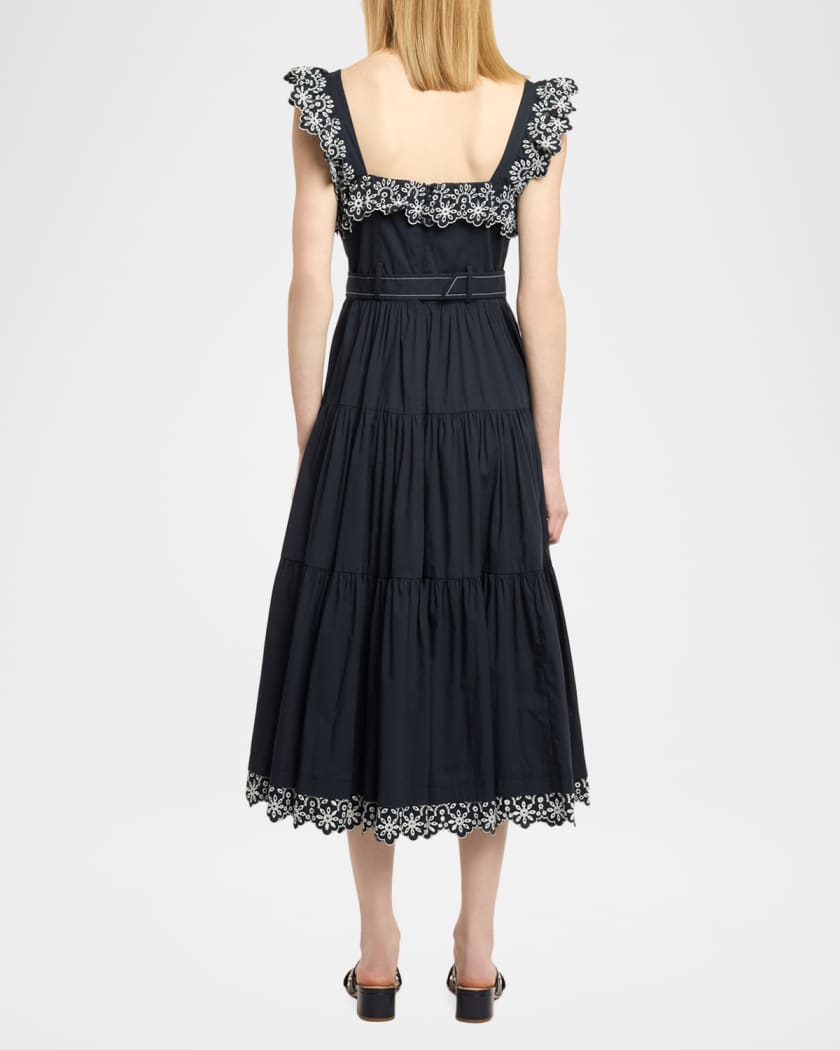 Cinq a Sept Pierson Embroidered Tiered Midi Dress | Neiman Marcus