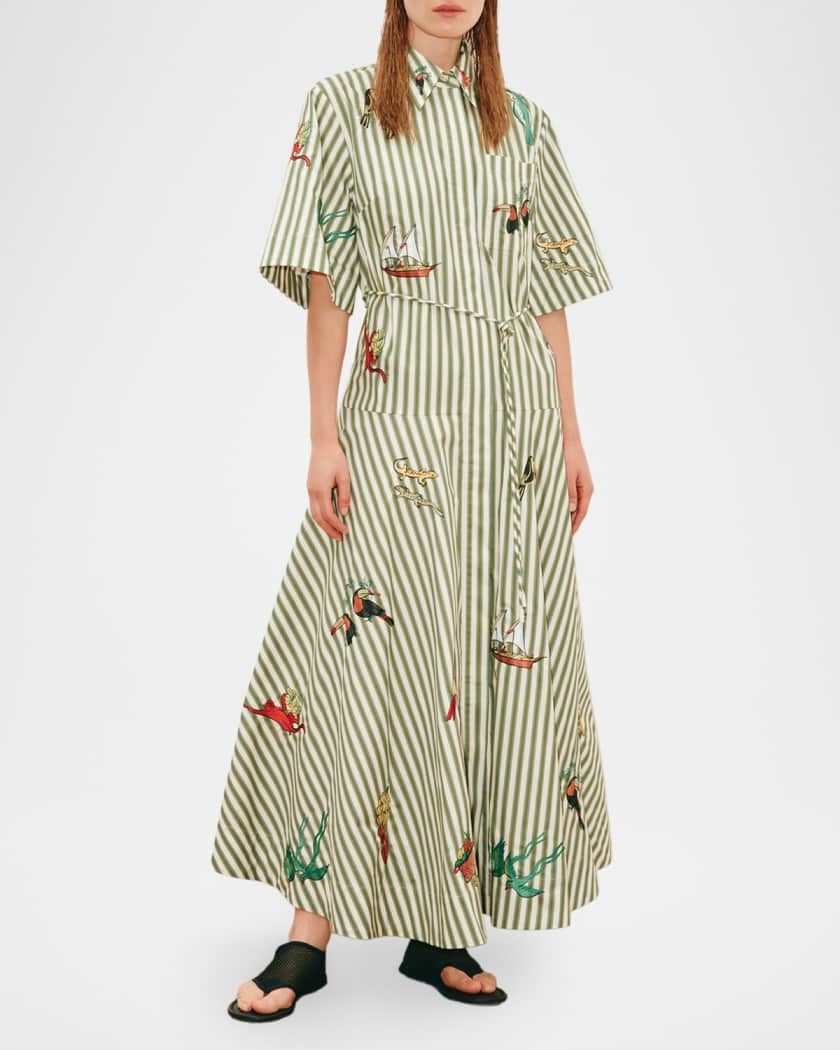 ALEMAIS Bisou Embroidered Striped Shirtdress | Neiman Marcus