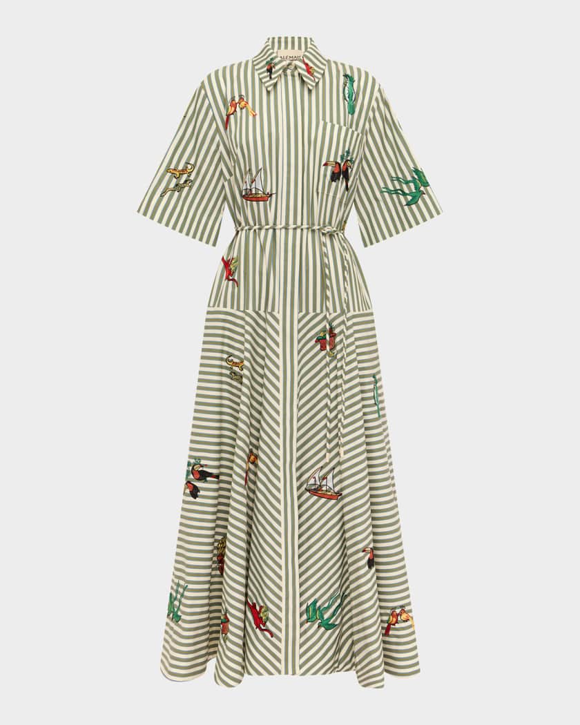 ALEMAIS Bisou Embroidered Striped Shirtdress | Neiman Marcus
