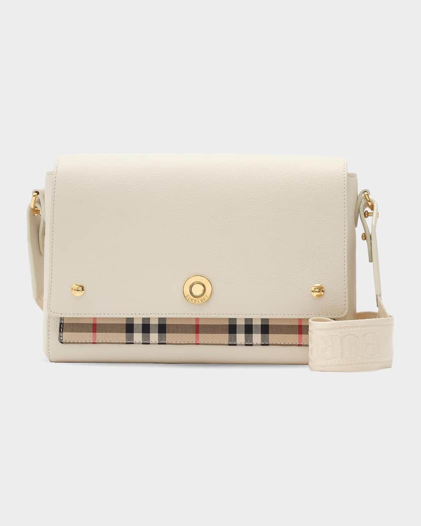 Burberry Note Medium Leather and Check Crossbody Bag | Neiman Marcus