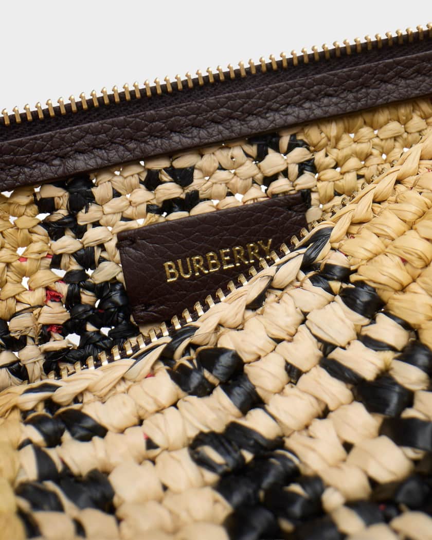 Burberry Margate Crochet Check Raffia Pouch Bag | Neiman Marcus