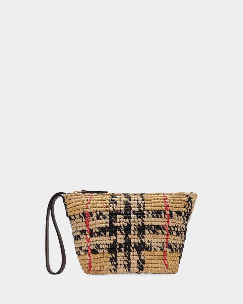 Burberry ポーチ Burberry Margate Crochet Check Raffia Pouch Bag | Neiman Marcus