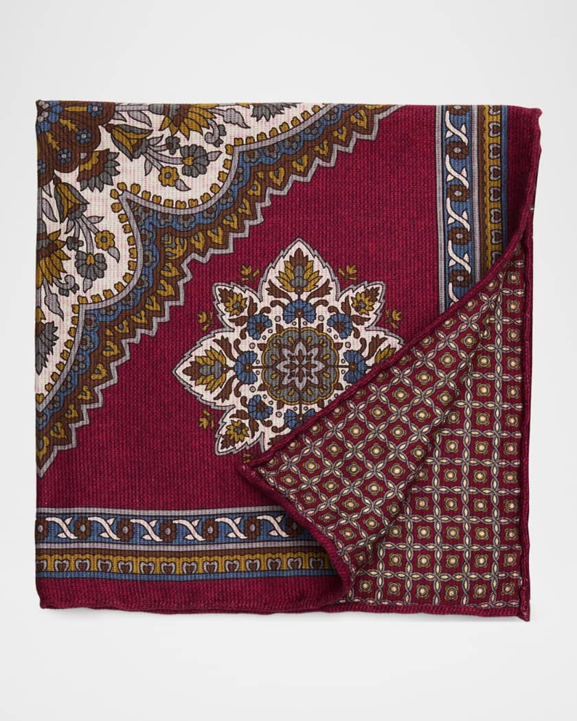 Kiton Men's Reversible Printed Silk Pocket Square | Neiman Marcus