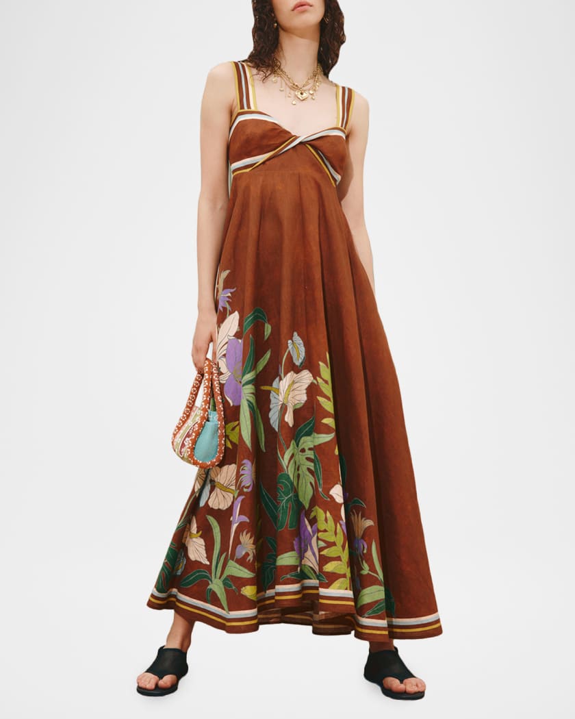 ALEMAIS Alfie Twist Linen Midi Dress | Neiman Marcus