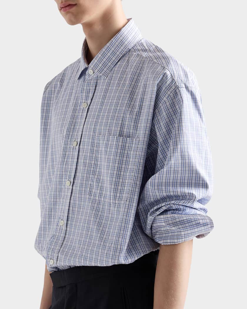 Prada Men's Check Cotton Sport Shirt | Neiman Marcus