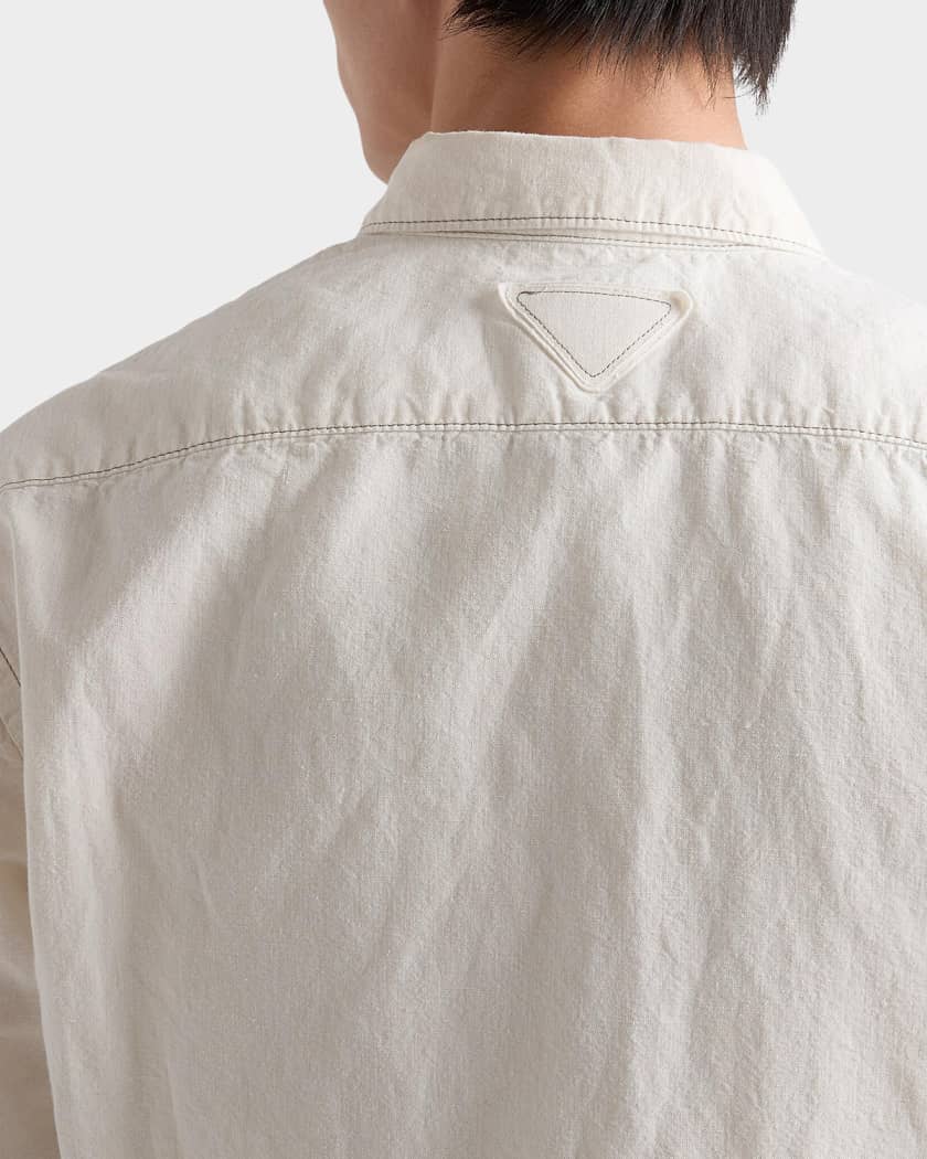 Prada Men's Topstitched Cotton-Linen Shirt | Neiman Marcus