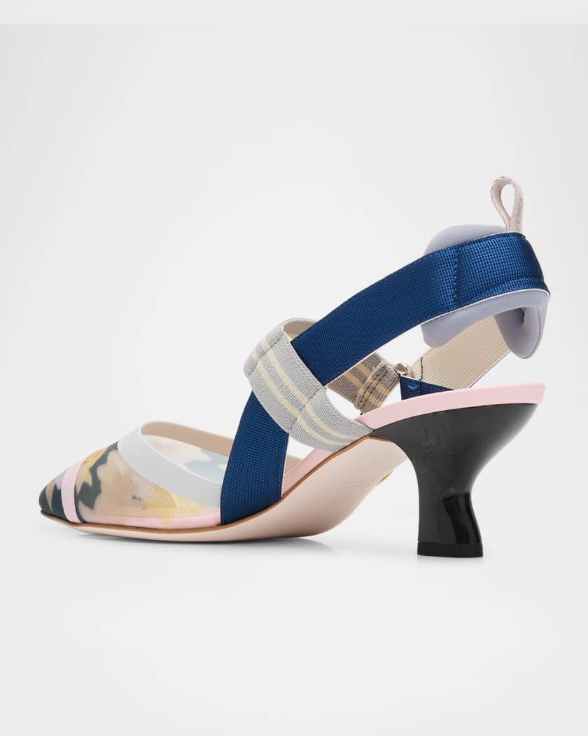Fendi 55mm Colibri Floral Mesh Slingback Pumps | Neiman Marcus