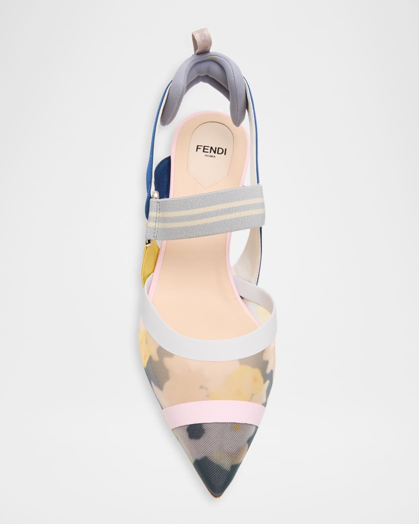 Fendi 55mm Colibri Floral Mesh Slingback Pumps | Neiman Marcus