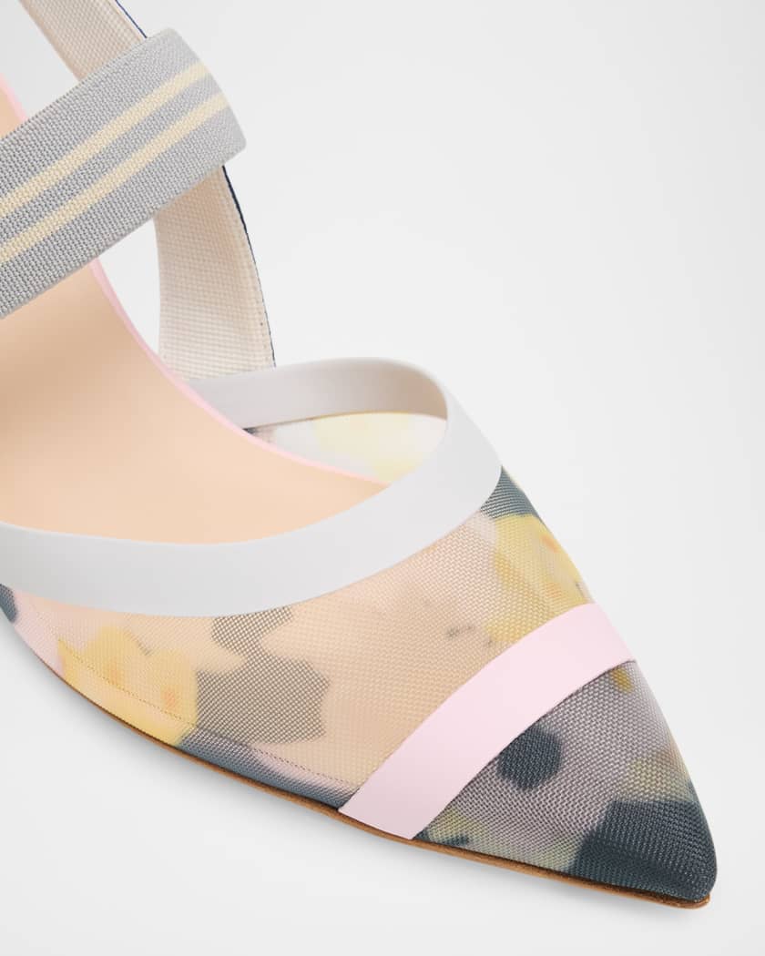 Fendi 55mm Colibri Floral Mesh Slingback Pumps | Neiman Marcus