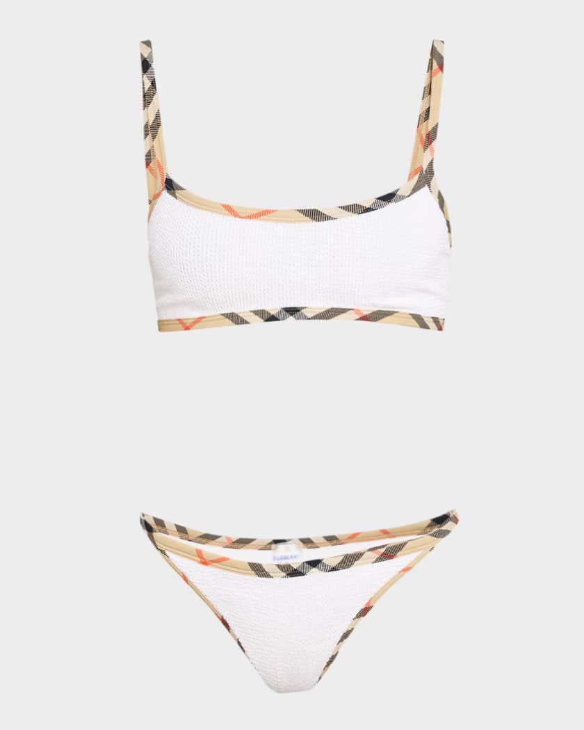 Burberry x Hunza G Tyler Check-Trim Two-Piece Swimsuit | Neiman Marcus