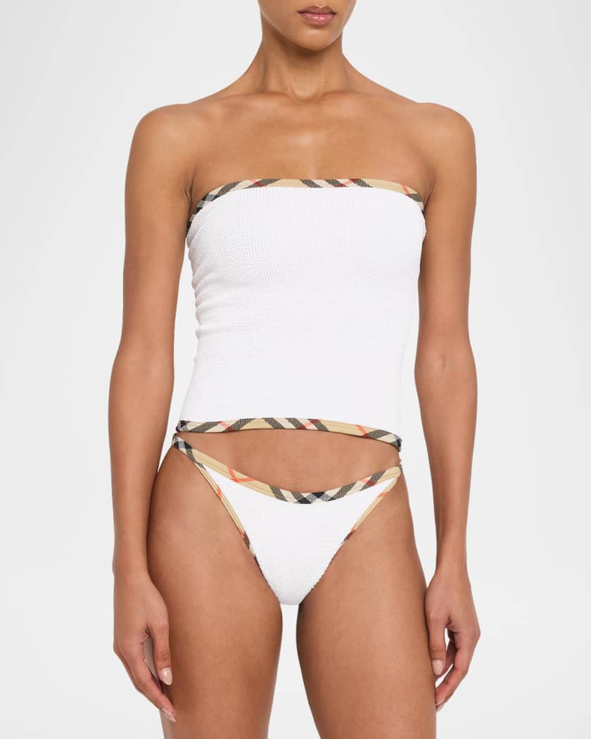Burberry x Hunza G Devyn Check-Trim Swim Skirt | Neiman Marcus