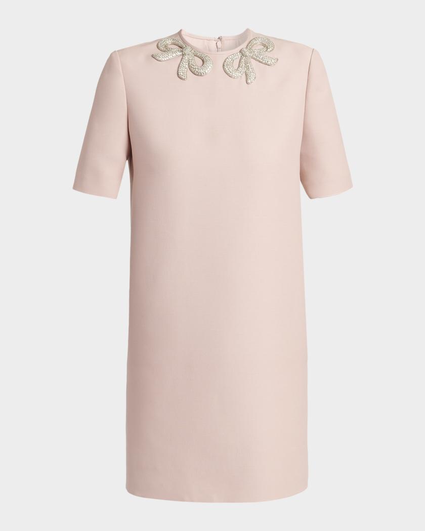 valentino pink dress with bows Valentino Garavani Bow Detail Long Sleeve Crepe Couture Midi Dress in Pink