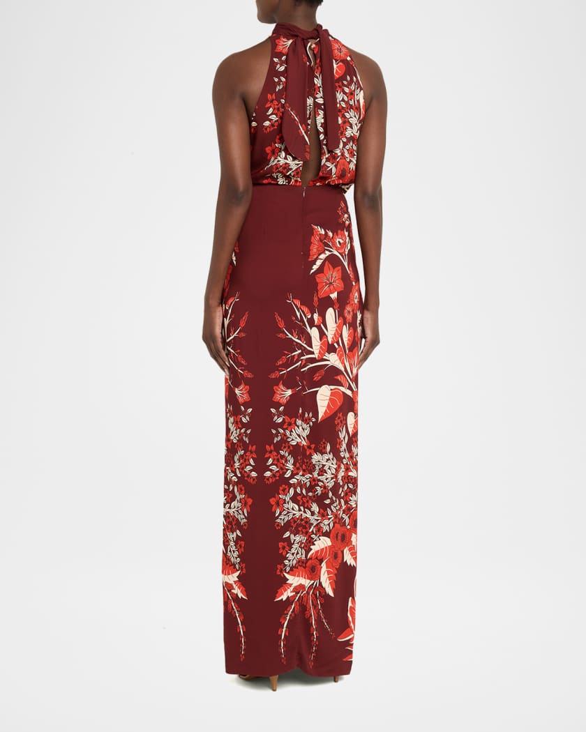 chinese dress ladies Promesa Floral-print Halter Maxi Dress, Off White / S main image 0
