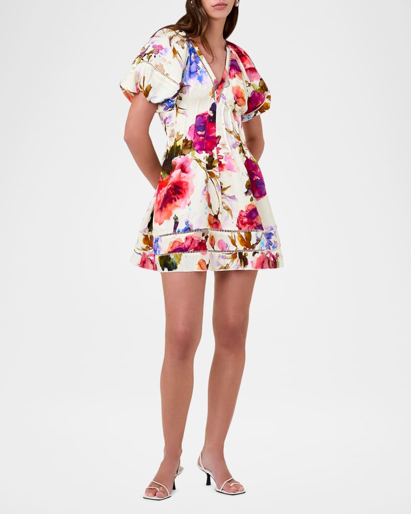 NICHOLAS Annika Floral-Print Pintuck Mini Dress | Neiman Marcus