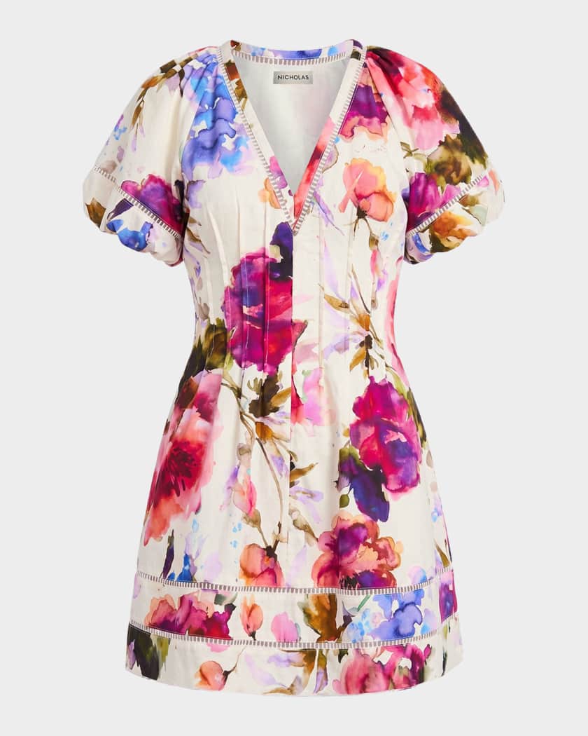 NICHOLAS Annika Floral-Print Pintuck Mini Dress | Neiman Marcus