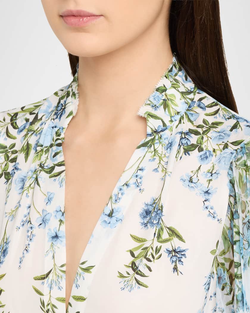 ALICE + OLIVIA Ilan Pleated-Sleeve Blouse | Neiman Marcus