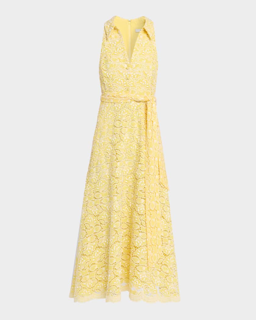 chinese dress ladies Embroidered Lace Shirt Dress with Sash