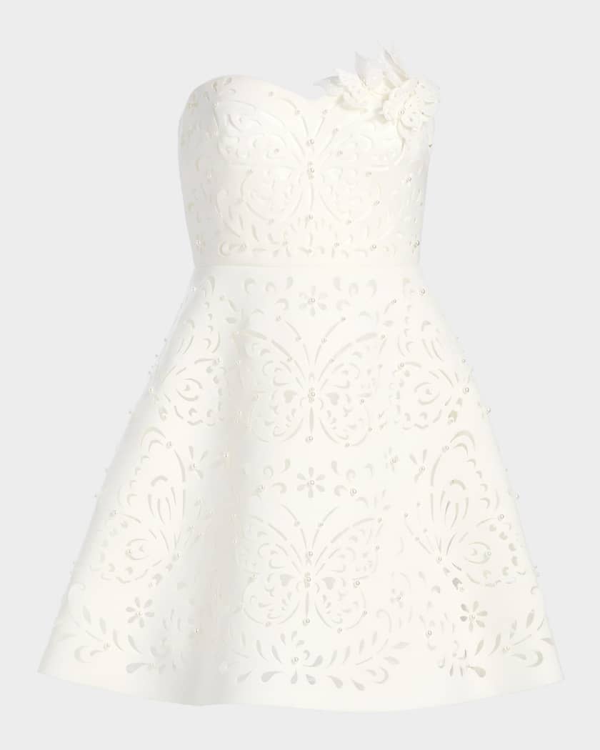 green emerald velvet dress Strapless Sheath Dress with 3D Floral Appliqué by Badgley Mischka main image 0