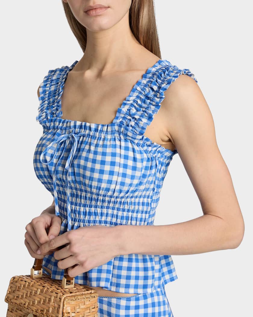Rails Donna Peplum-Waist Sleeveless Gingham Crop Top | Neiman Marcus