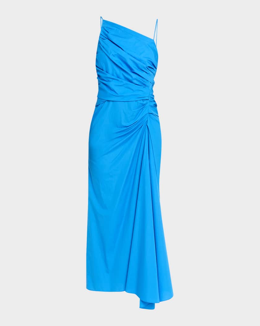 blue one shoulder dress long sleeve Blue One Shoulder Midi Length Jersey Dress main image 1