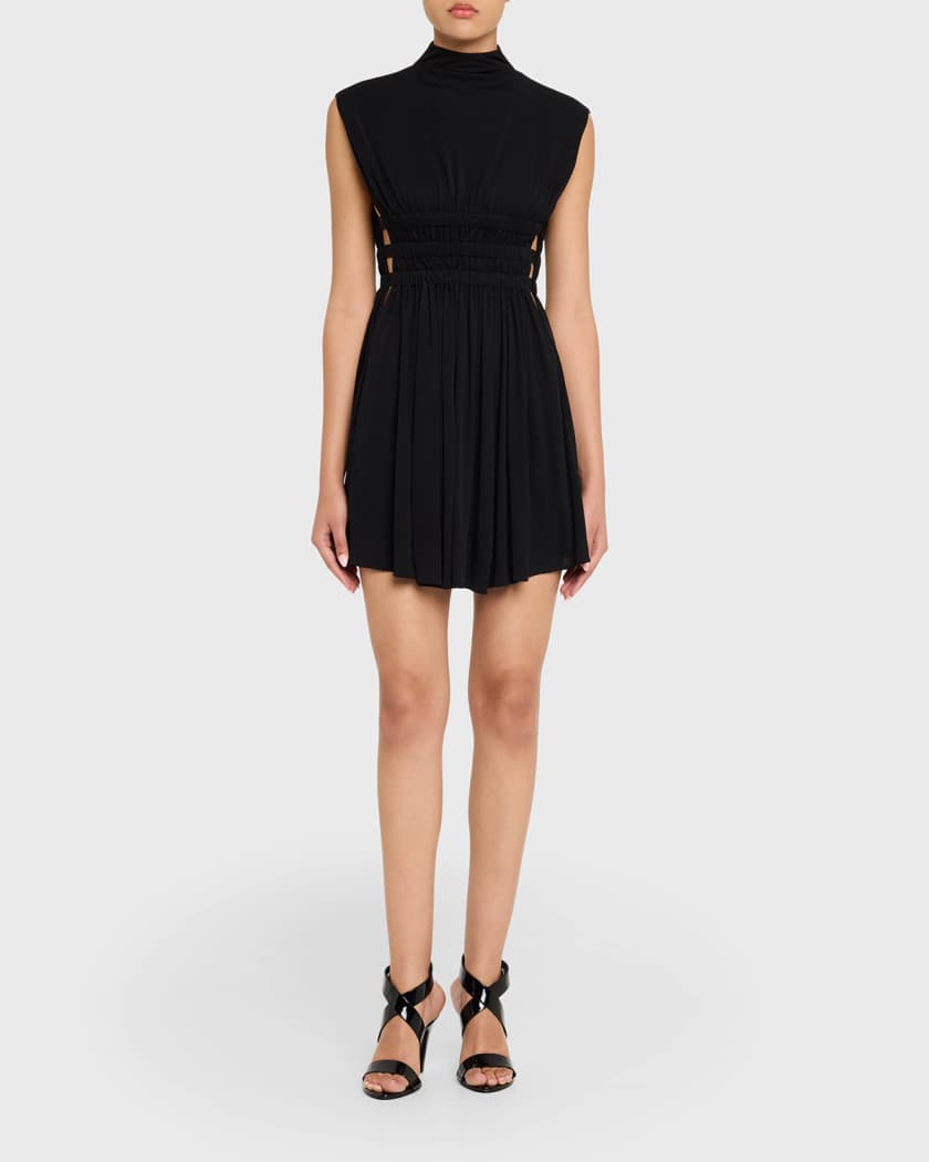 ALAIA Mock-Neck Waist-Cutout Jersey Backless Mini Dress | Neiman Marcus