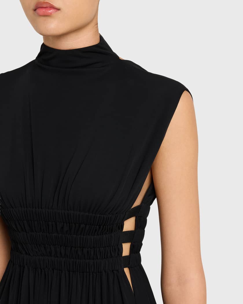 Alaia Mock-Neck Waist-Cutout Jersey Backless Mini Dress, Noir Alaia, Women's, 40, Casual & Work Dresses Jersey Dresses