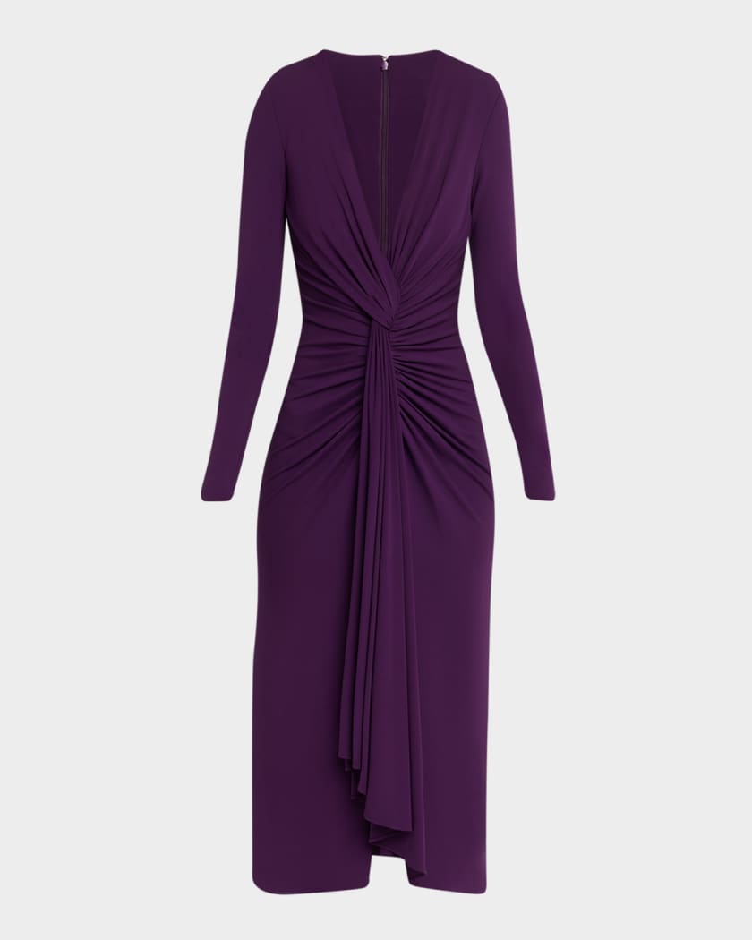 Michael Kors Collection Draped Deep V-Neck Midi Dress | Neiman Marcus