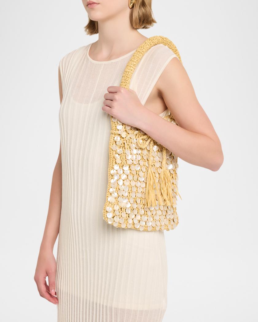 BTB Los Angeles Santiago Faux Shell-Embellished Raffia Hobo Bag