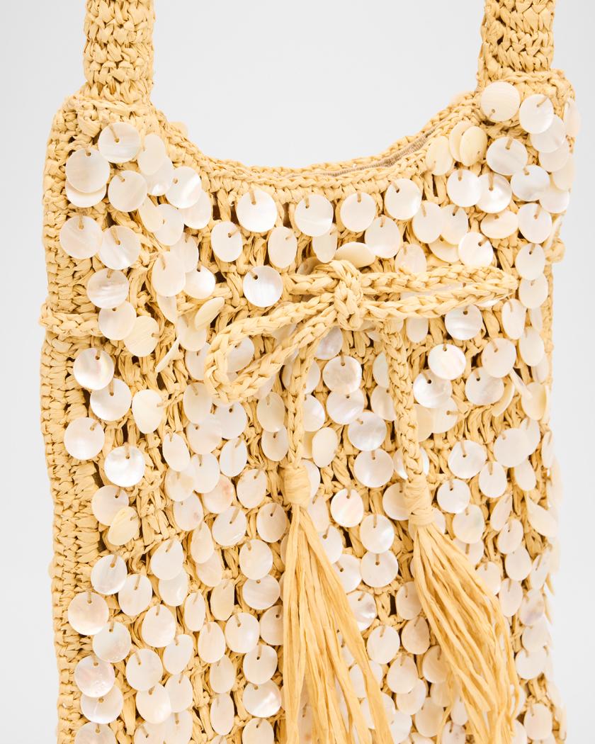 BTB Los Angeles Santiago Faux Shell-Embellished Raffia Hobo Bag
