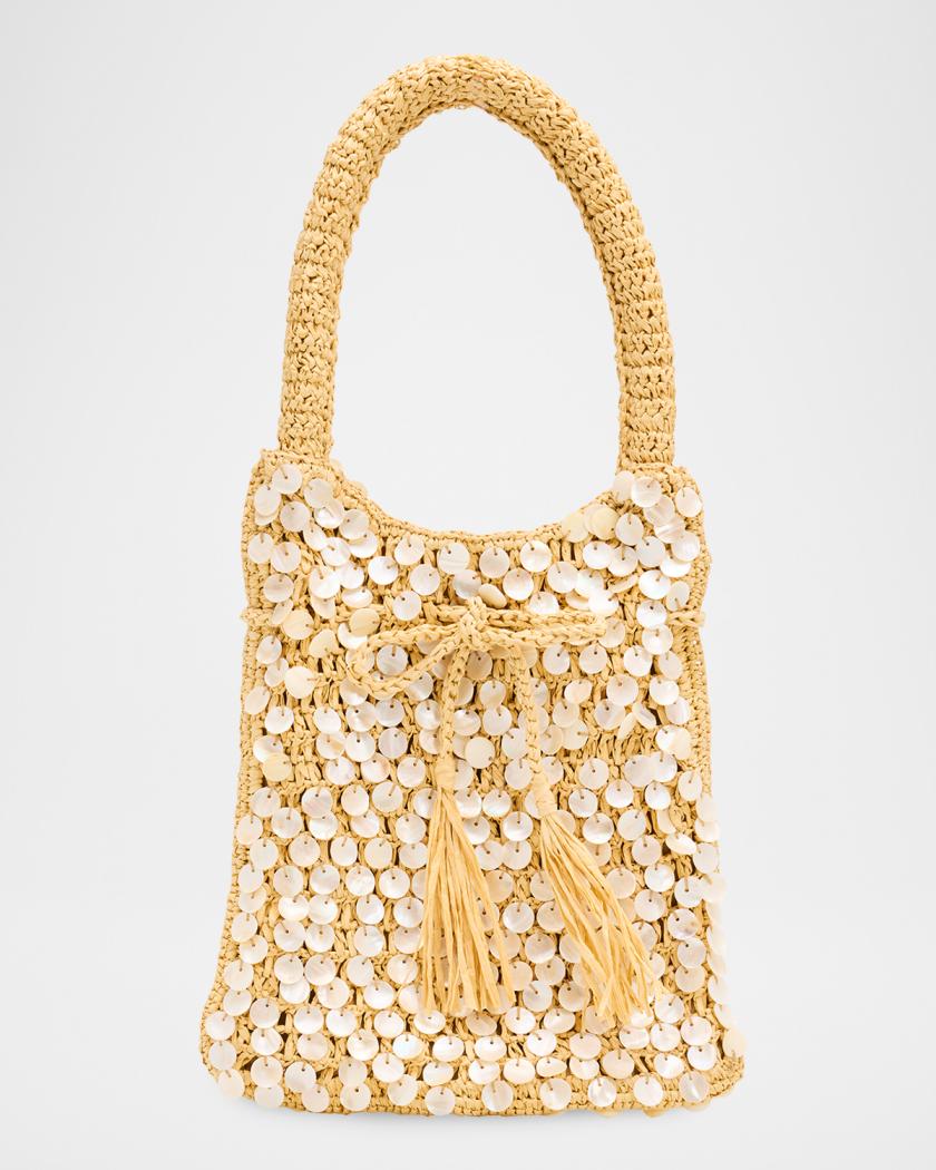 BTB Los Angeles Santiago Faux Shell-Embellished Raffia Hobo Bag