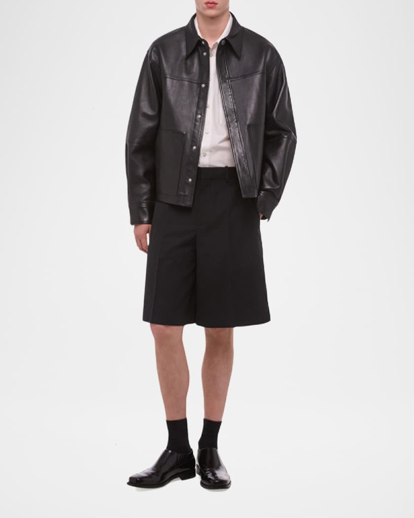 Helmut Lang Men's Bonded Leather Snap-Front Jacket | Neiman Marcus