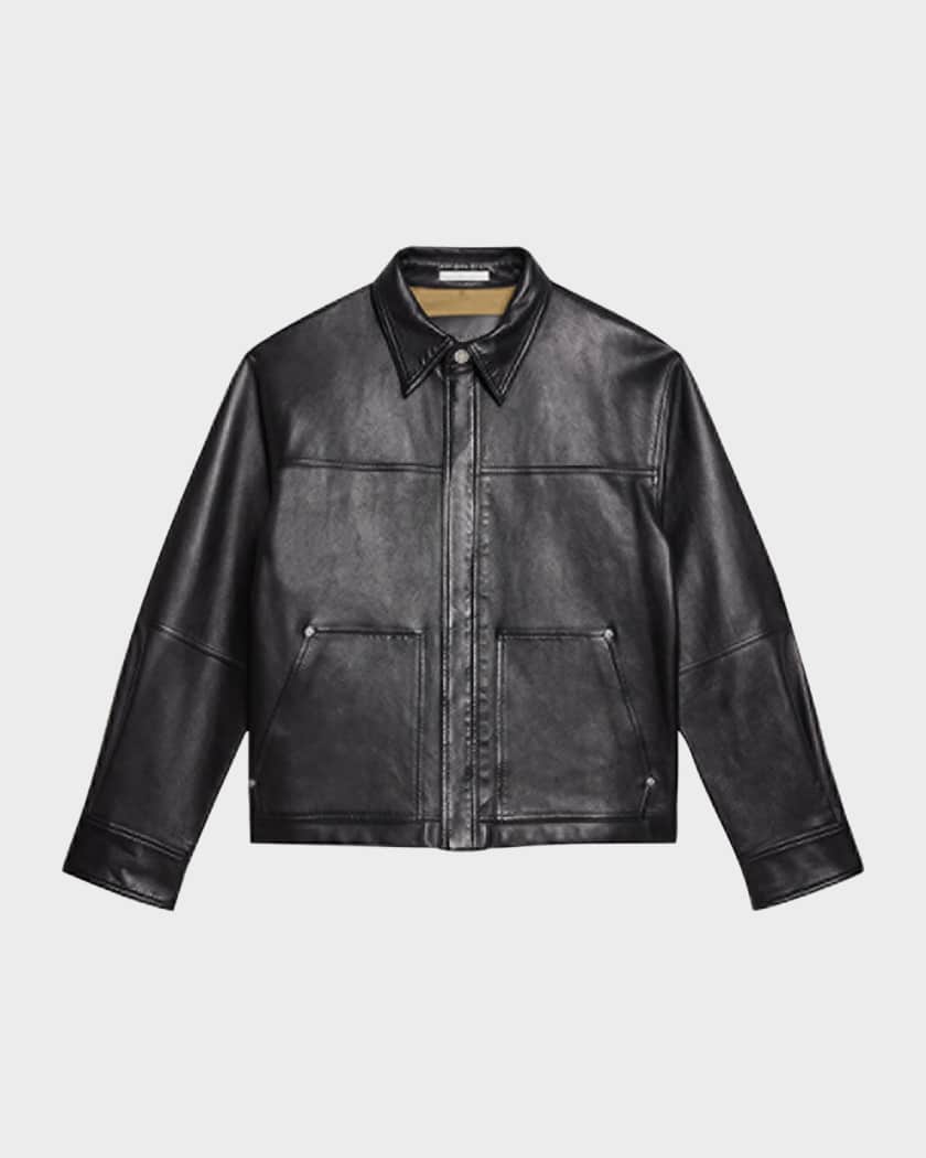 Helmut Lang Men's Bonded Leather Snap-Front Jacket | Neiman Marcus