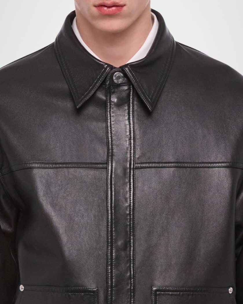 Helmut Lang Men's Bonded Leather Snap-Front Jacket | Neiman Marcus
