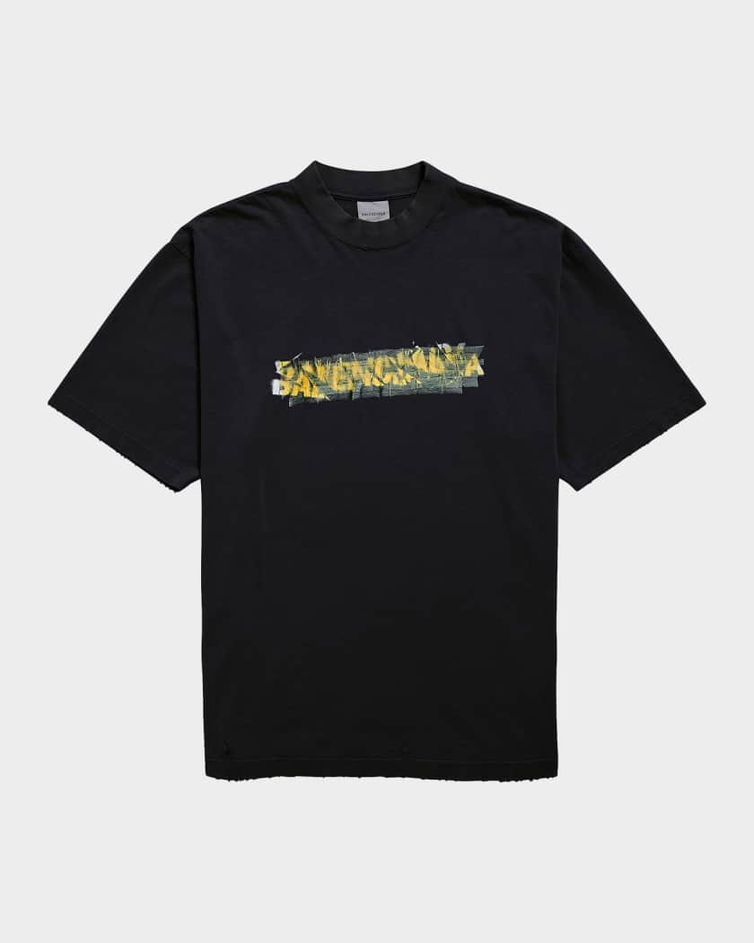Balenciaga Men's Messy Spray Medium-Fit T-Shirt | Neiman Marcus
