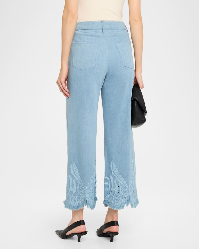 Kobi Halperin Marigold Embroidered Washed Denim Wide-Leg Pants