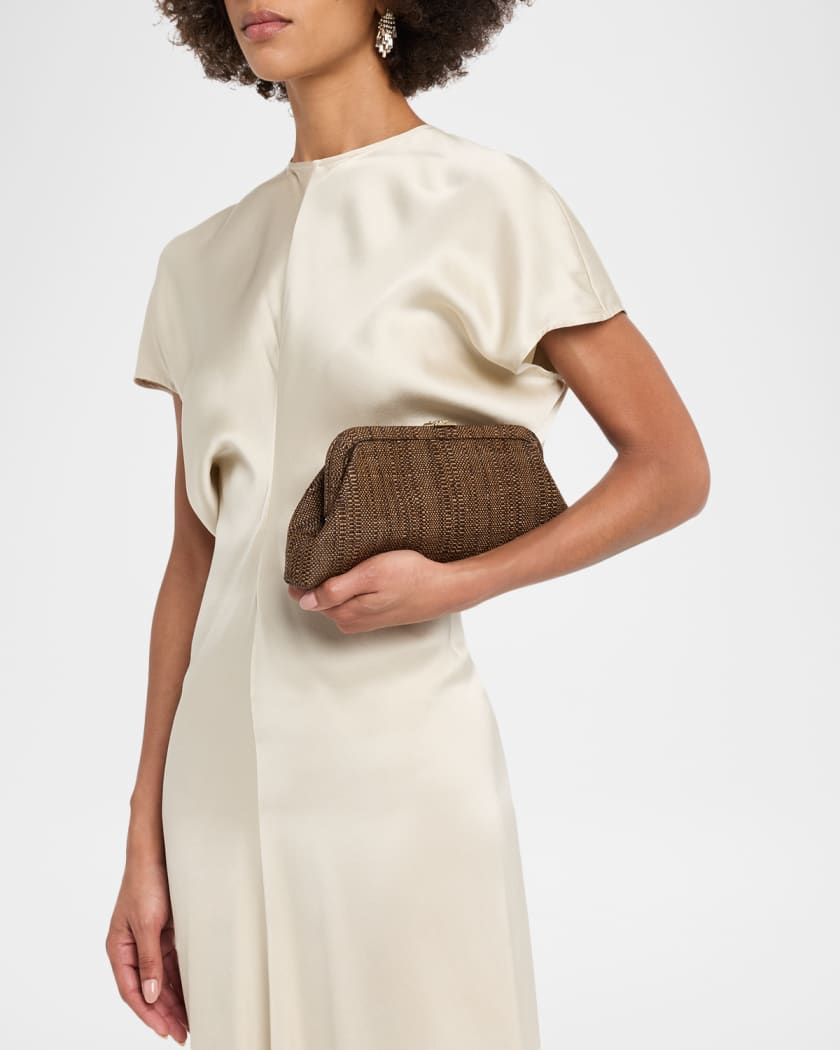 Jimmy Choo Cinch Small Raffia & Leather Shoulder Bag | Neiman Marcus