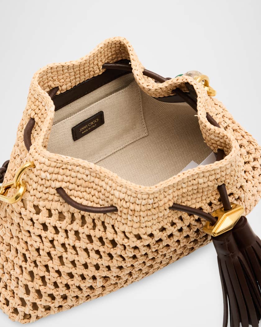 Jimmy Choo Cinch Small Raffia & Leather Shoulder Bag | Neiman Marcus