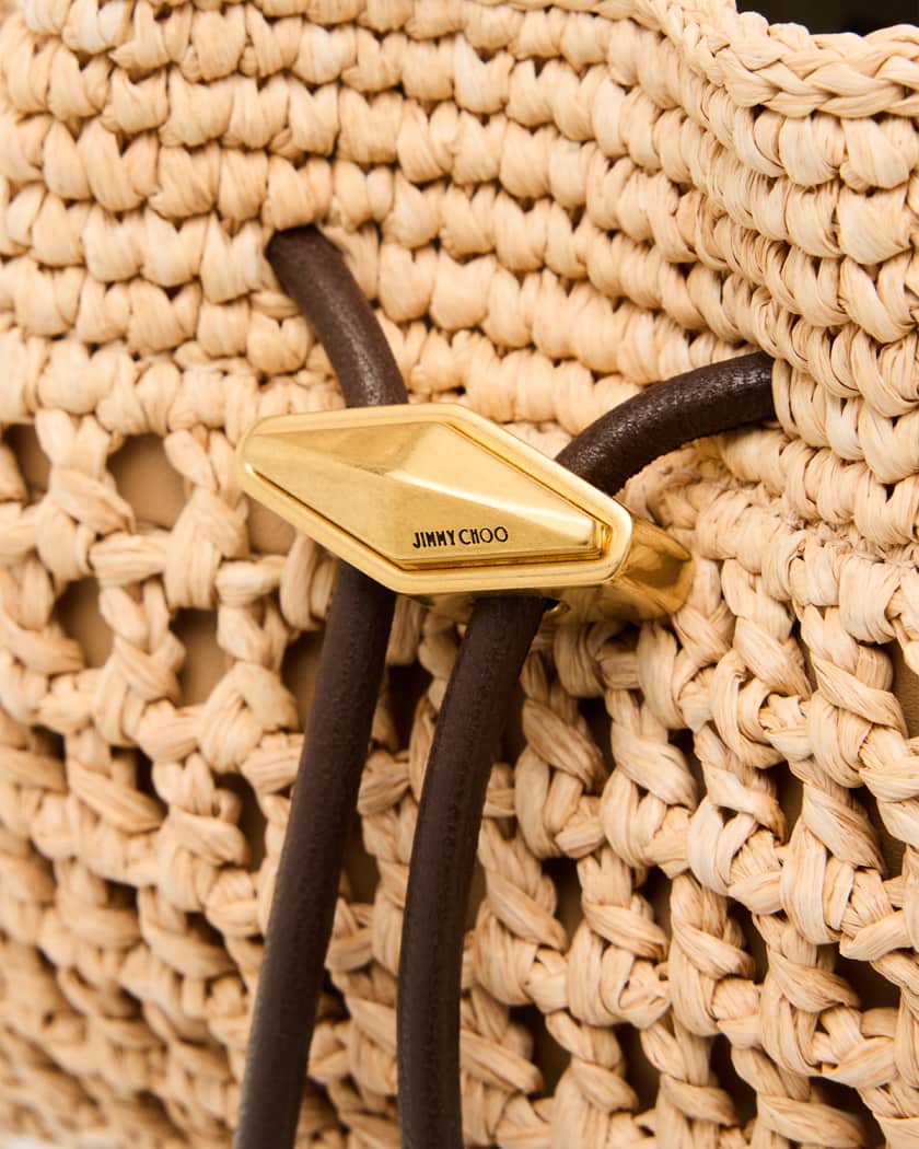Jimmy Choo Cinch Small Raffia & Leather Shoulder Bag | Neiman Marcus