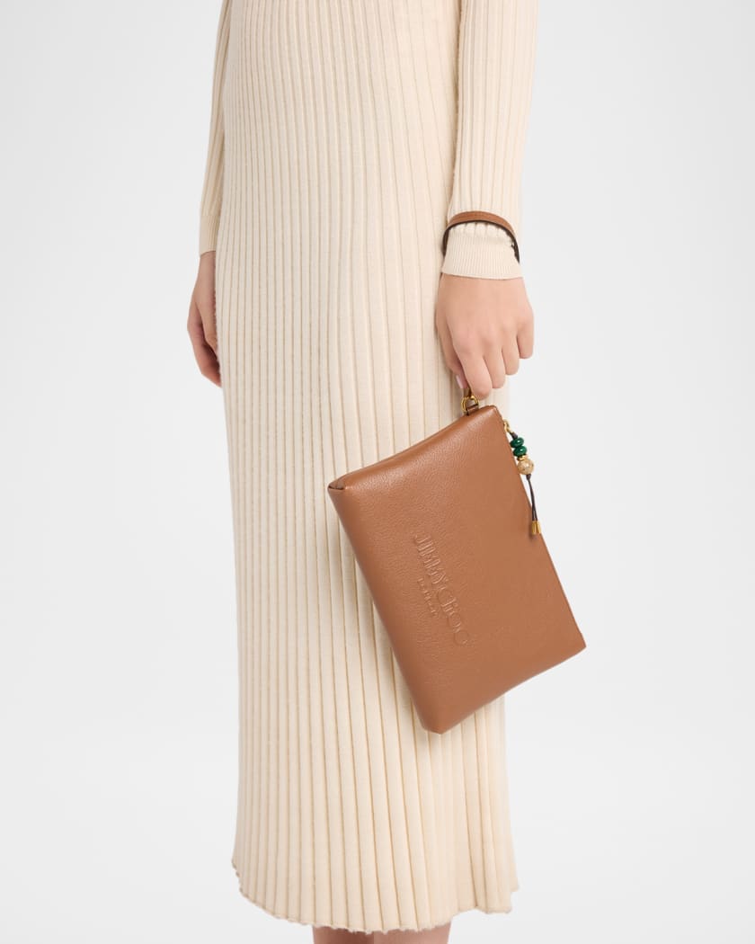 Jimmy Choo Zipped Leather Flat Pouch | Neiman Marcus